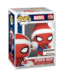 Funko POP! Marvel Spider-Man (Avec Bonnet de Noel et Sac de Cadeaux) Edition Limitée Amazon