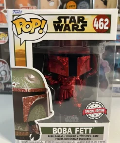 Funko POP! Star Wars Boba Fett (Damaged Helmet) Chrome Rouge Edition Limitée – Boîte Imparfaite
